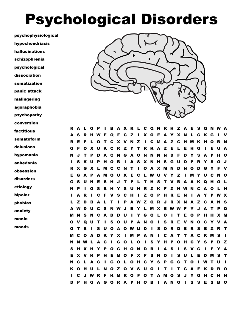 Psychological Disorders Word Search