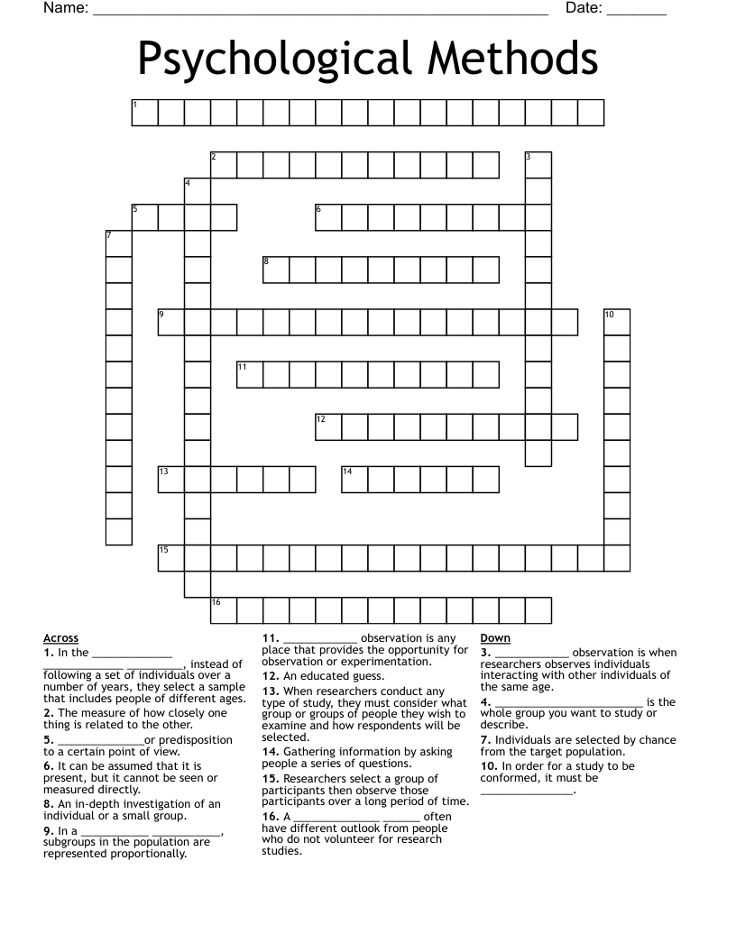 Psychological Methods Crossword