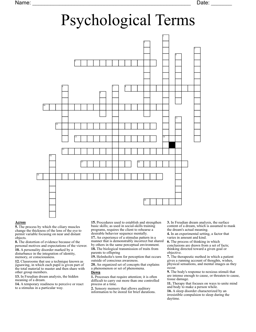 Psychological Terms  Crossword