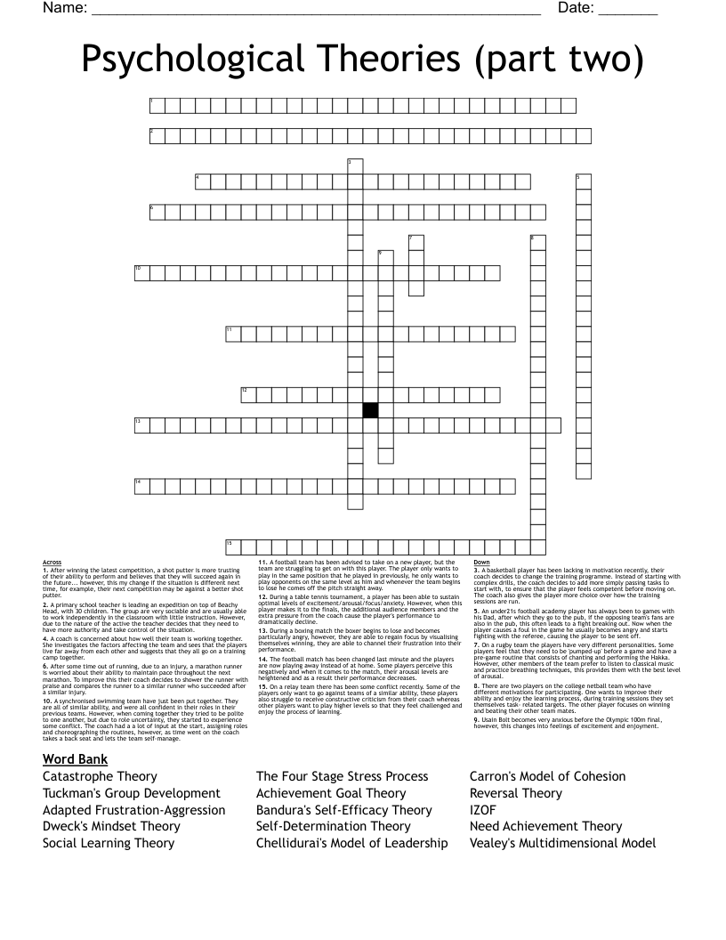 Psychological Theories (part two)  Crossword