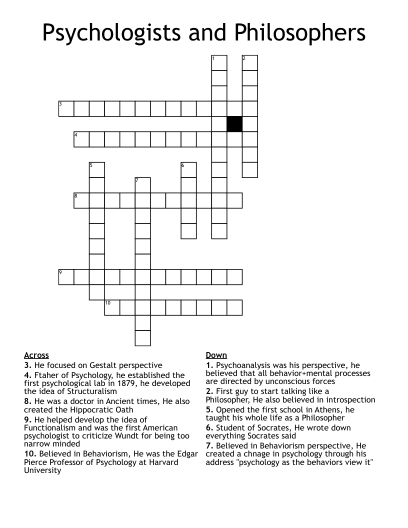 Psychologists and Philosophers Crossword