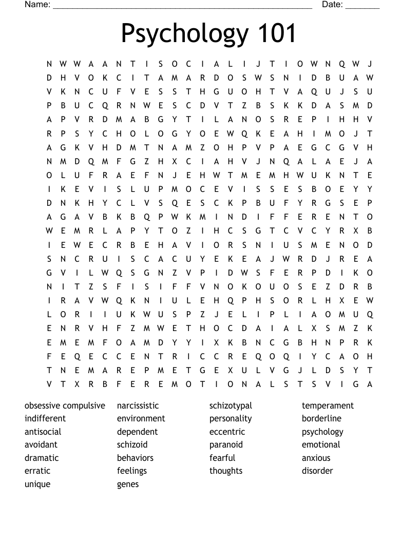 Psychology 101 Word Search