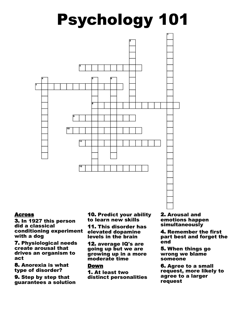 Psychology 101 Crossword