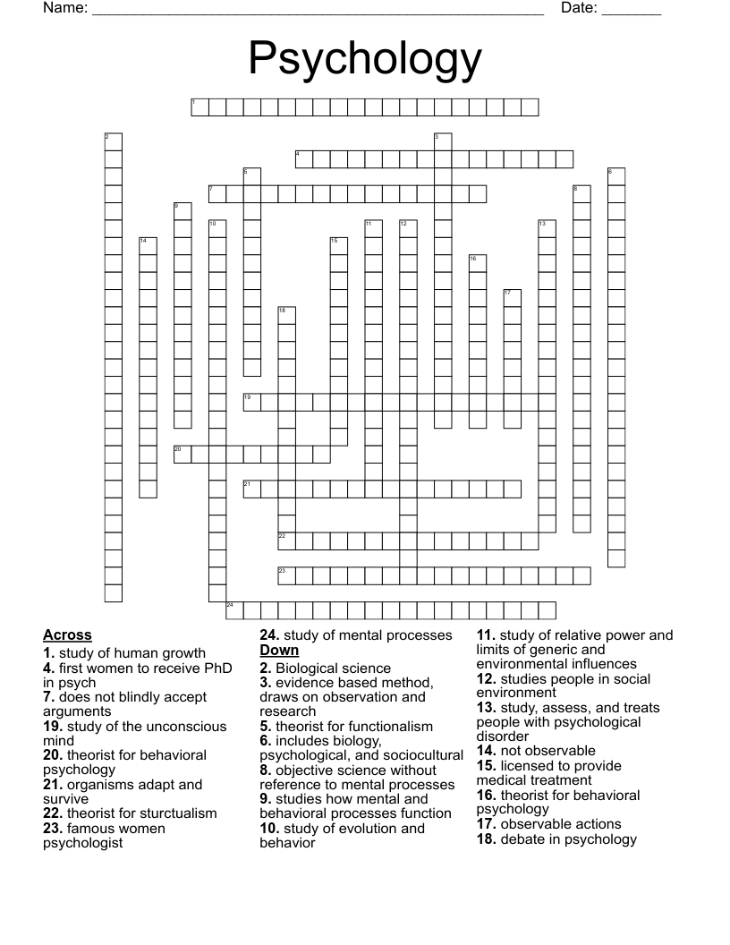Psychology Crossword