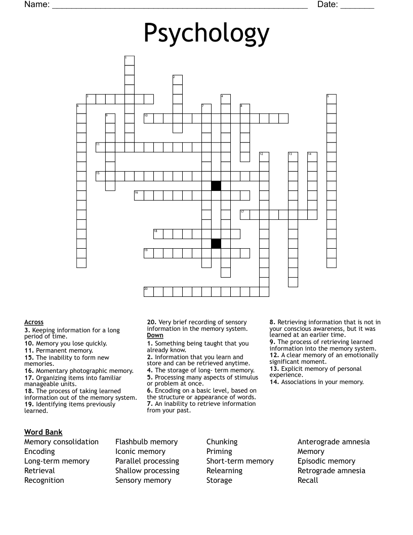 Psychology Crossword