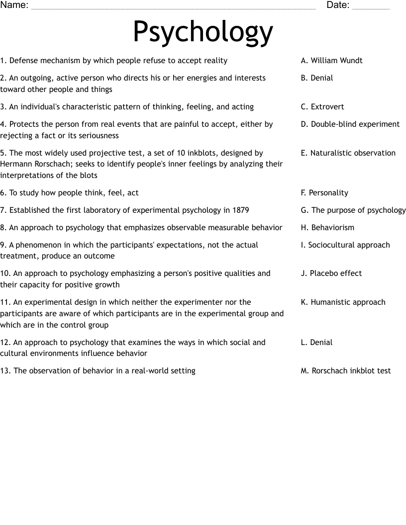Psychology Worksheet