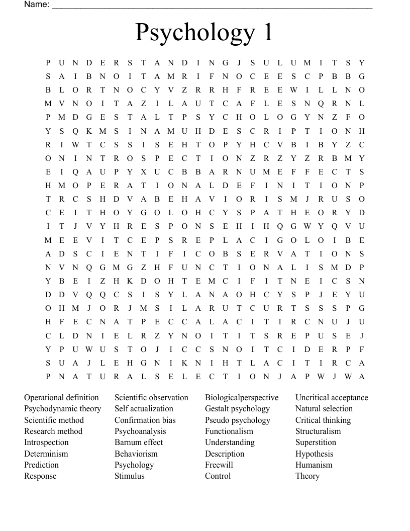 Psychology 1 Word Search