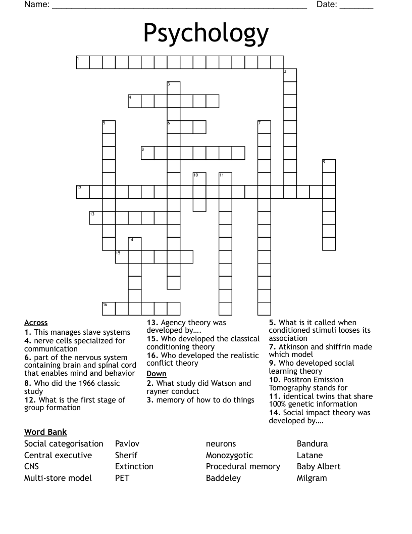 Psychology Crossword