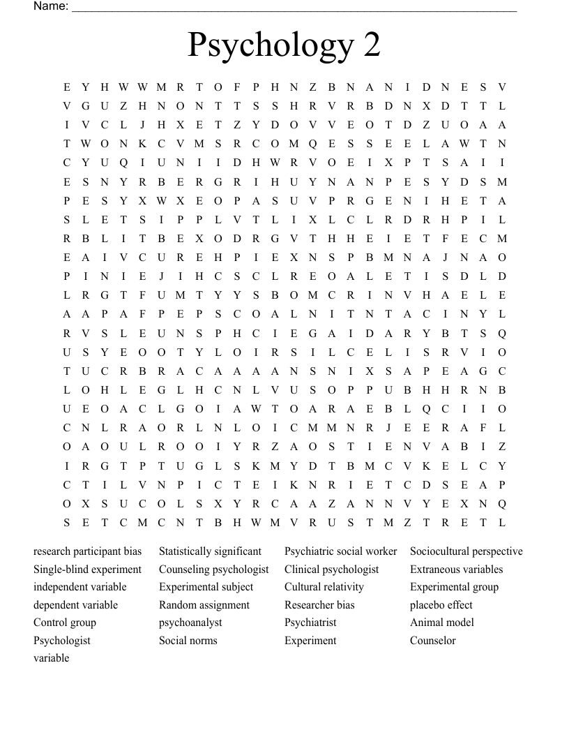 Psychology 2 Word Search