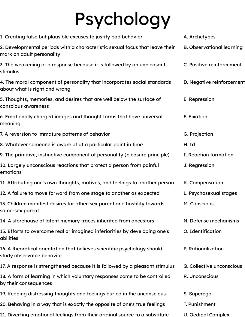 Psychology Worksheet