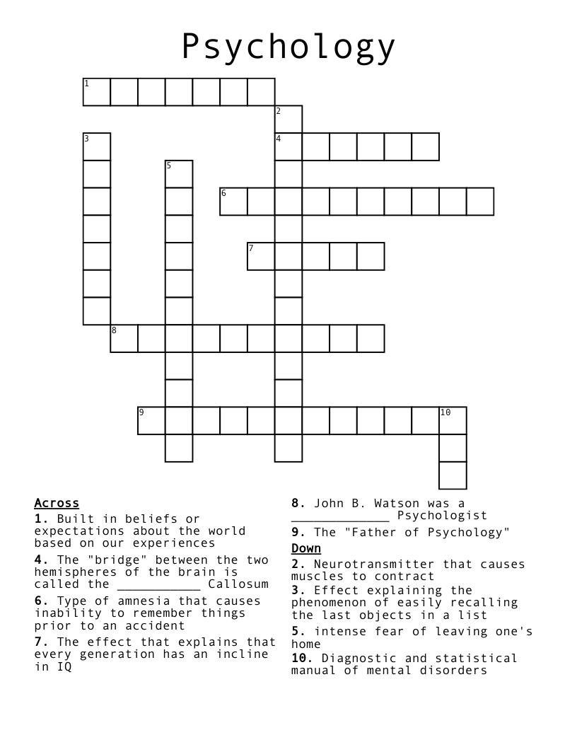 Psychology Crossword