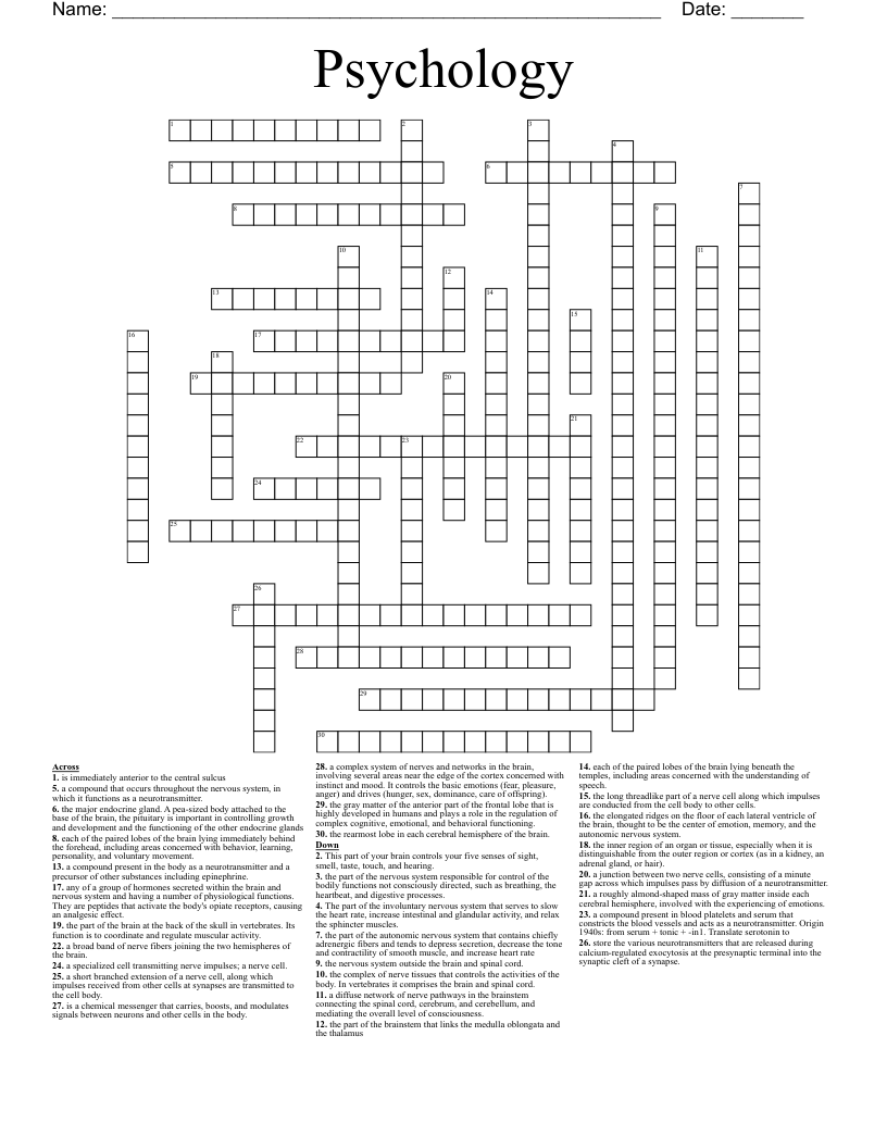Psychology Crossword