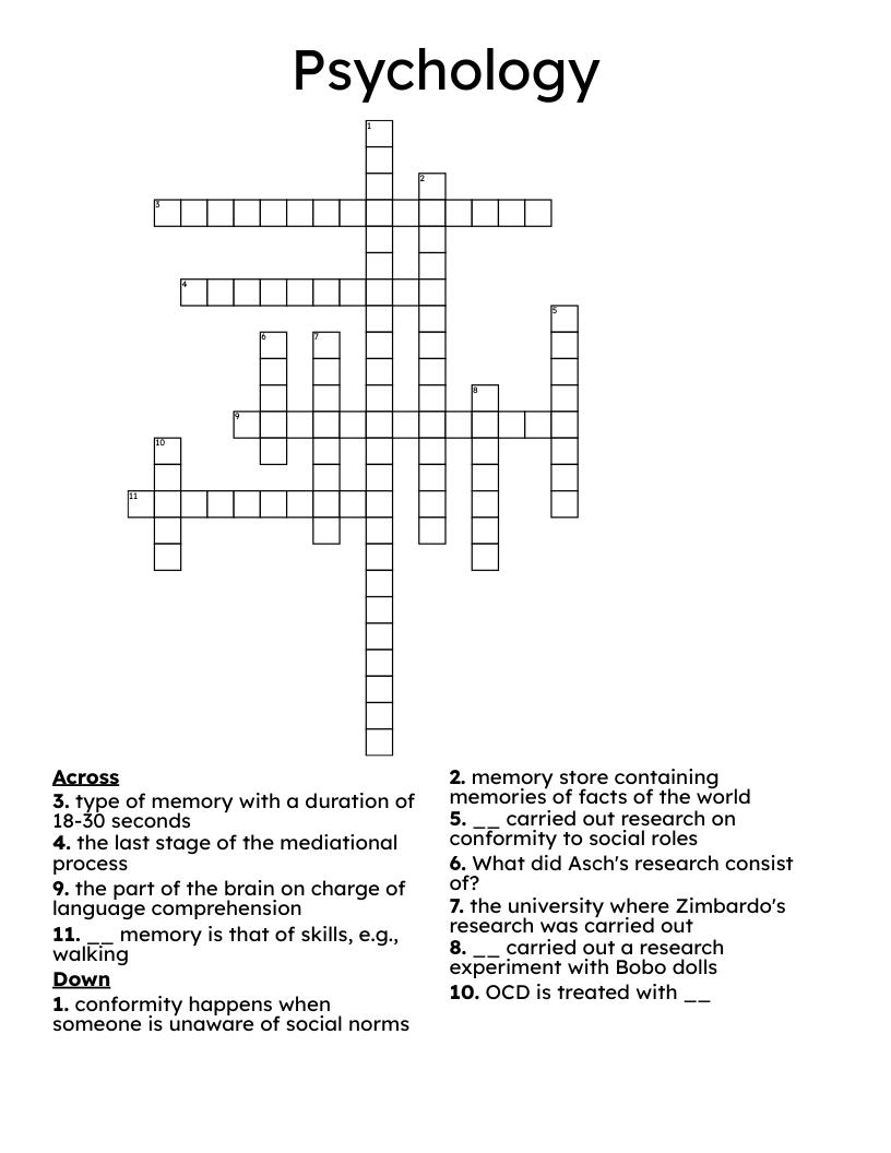 Psychology Crossword