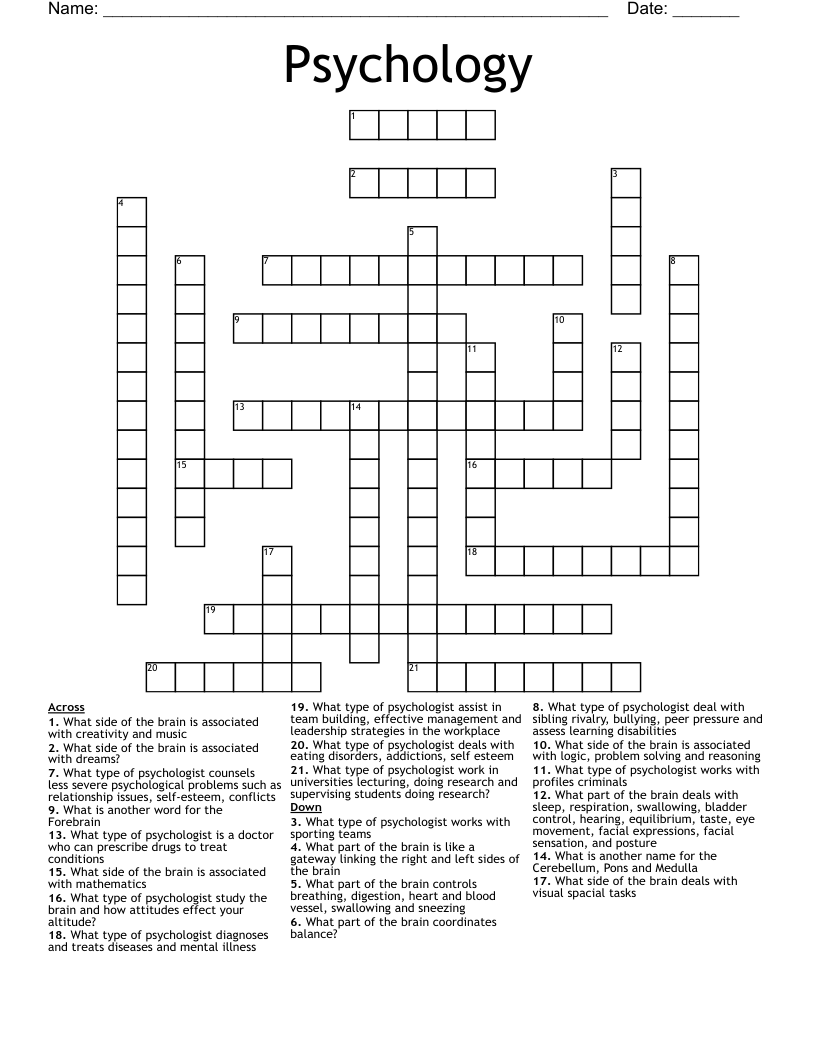 Psychology Crossword