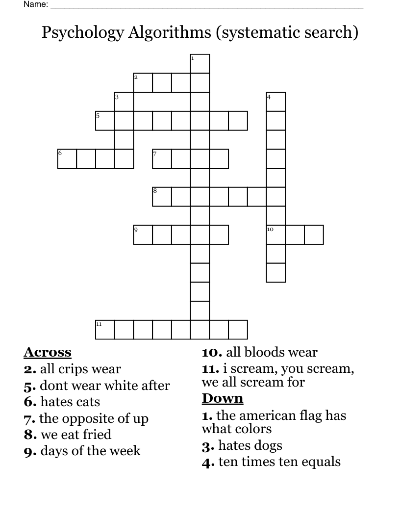 Psychology Algorithms (systematic search) Crossword