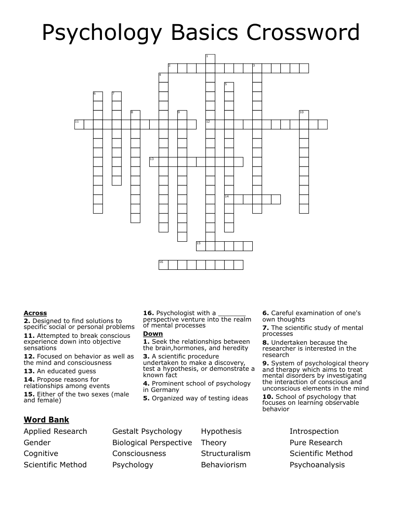 Psychology Basics Crossword