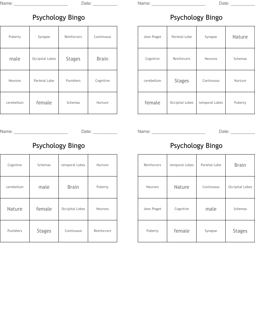 Psychology Bingo