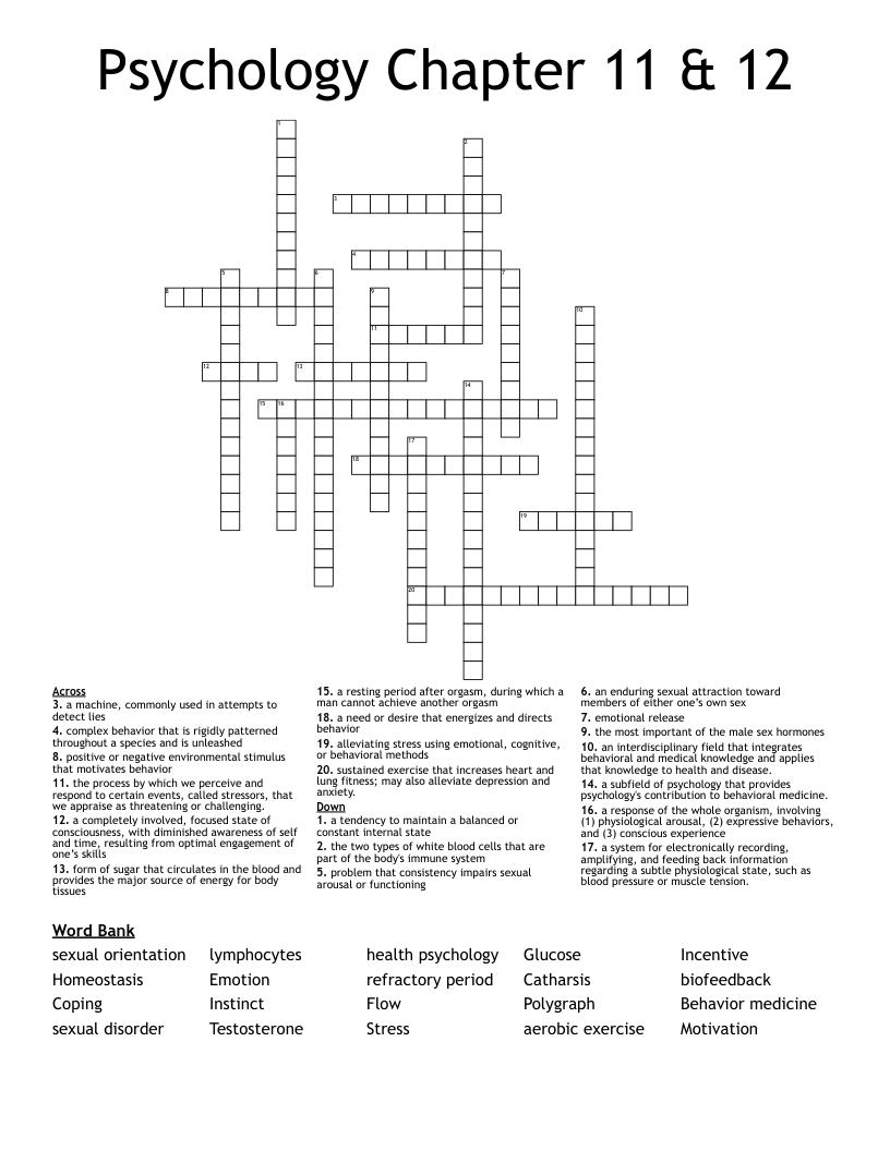 Psychology Chapter 11 & 12 Crossword