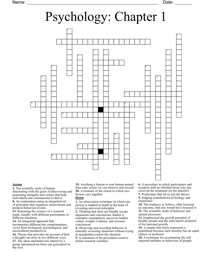 Psychology: Chapter 1 Crossword