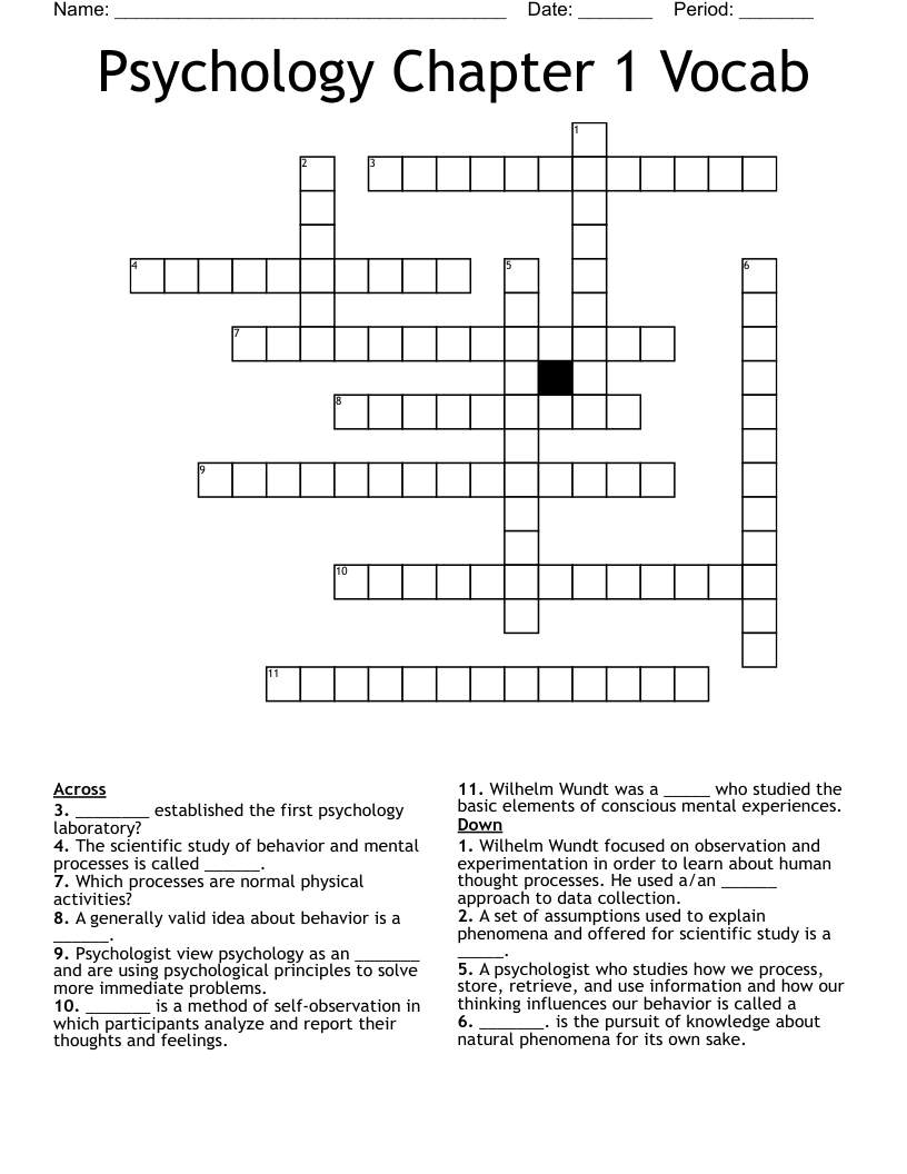 Psychology Chapter 1 Vocab Crossword