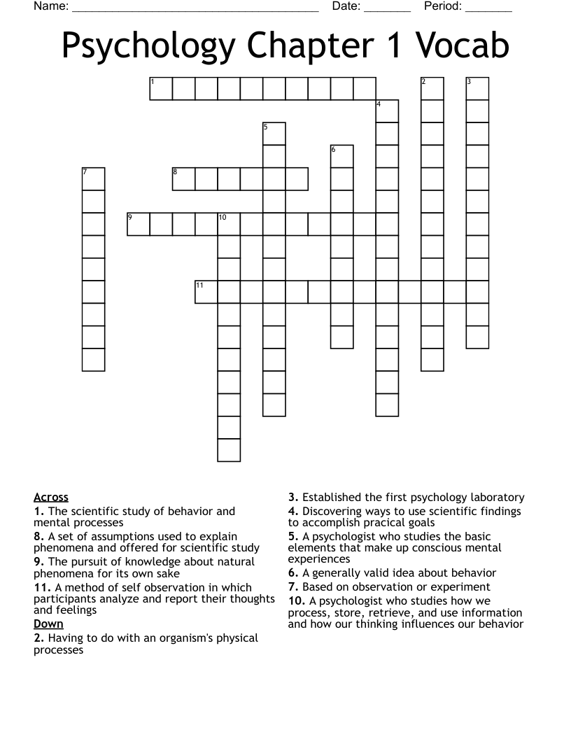 Psychology Chapter 1 Vocab Crossword