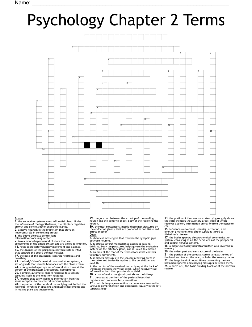 Psychology Chapter 2 Terms Crossword