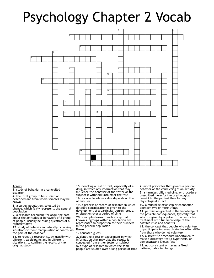 Psychology Chapter 2 Vocab Crossword