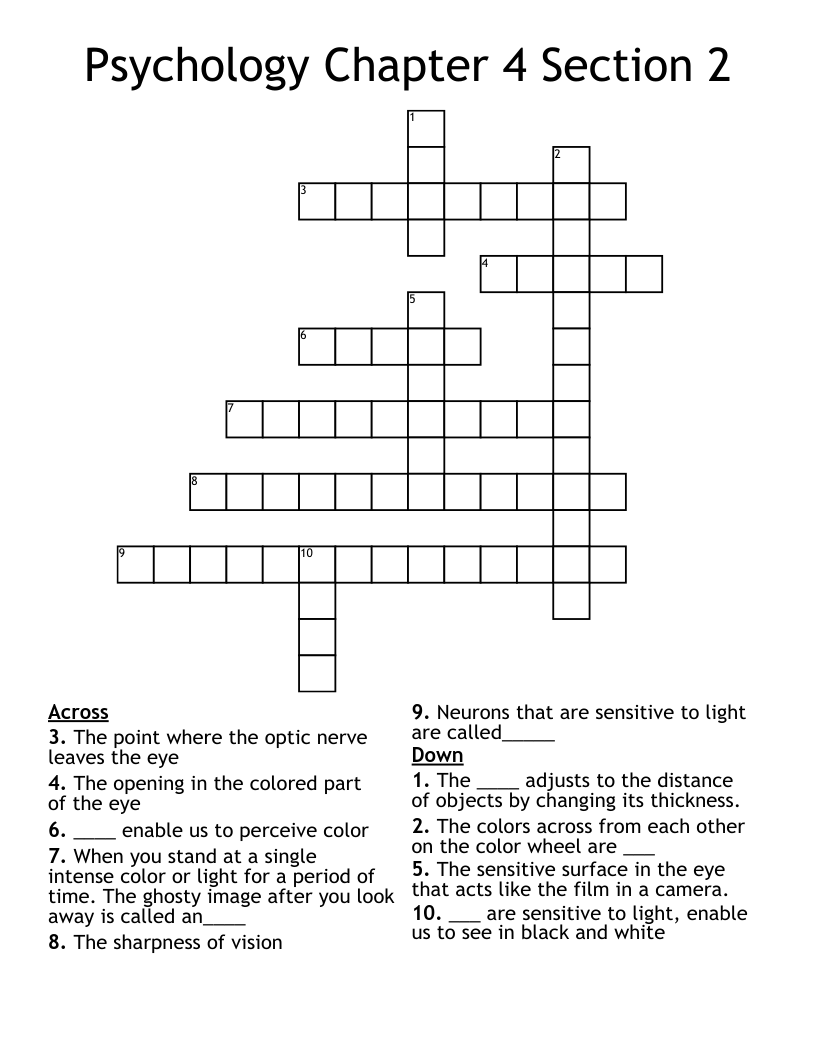 Psychology Chapter 4 Section 2 Crossword