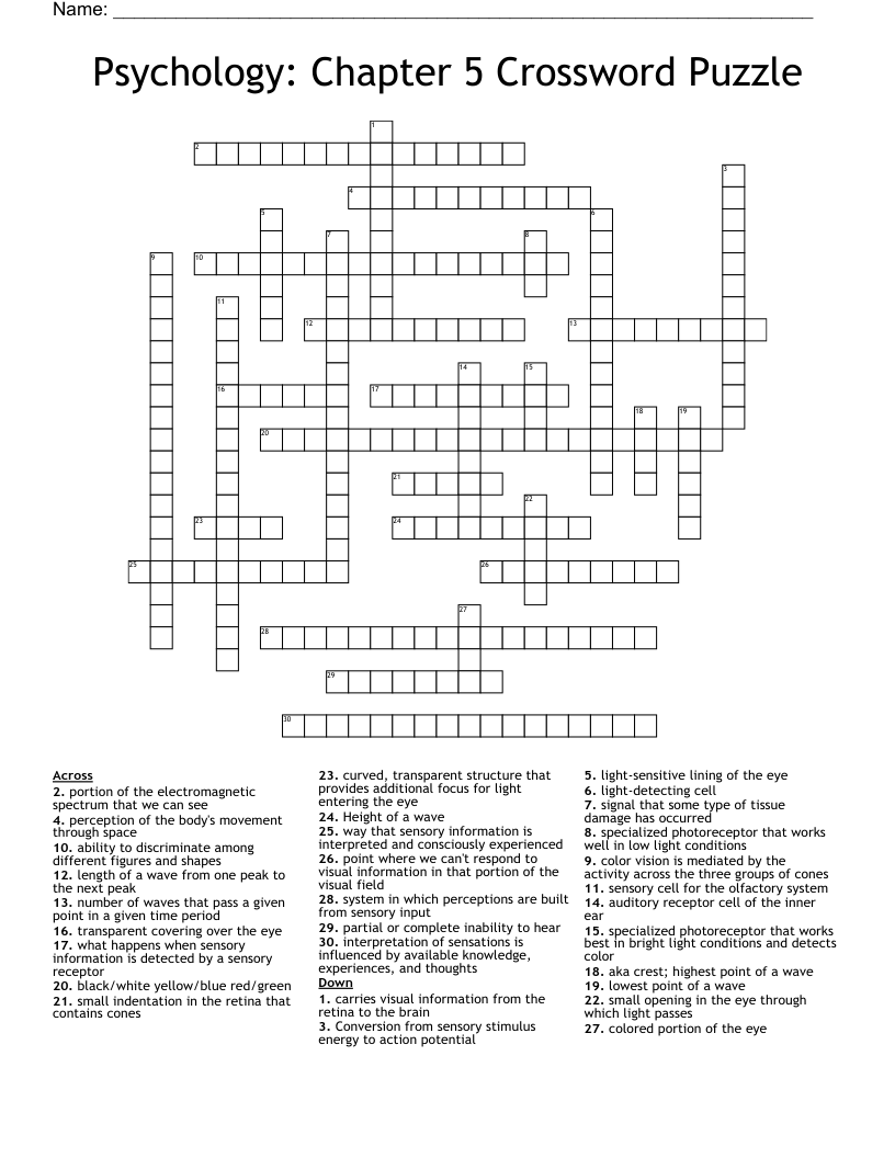 Psychology: Chapter 5 Crossword Puzzle