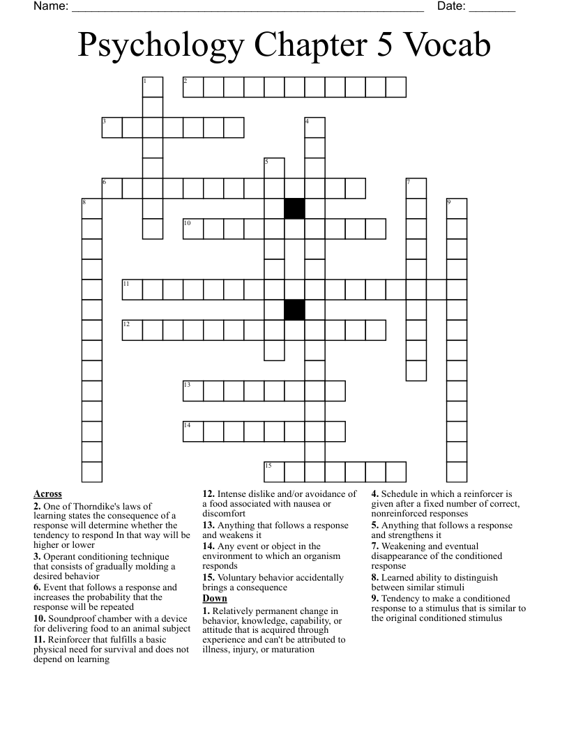 Psychology Chapter 5 Vocab Crossword