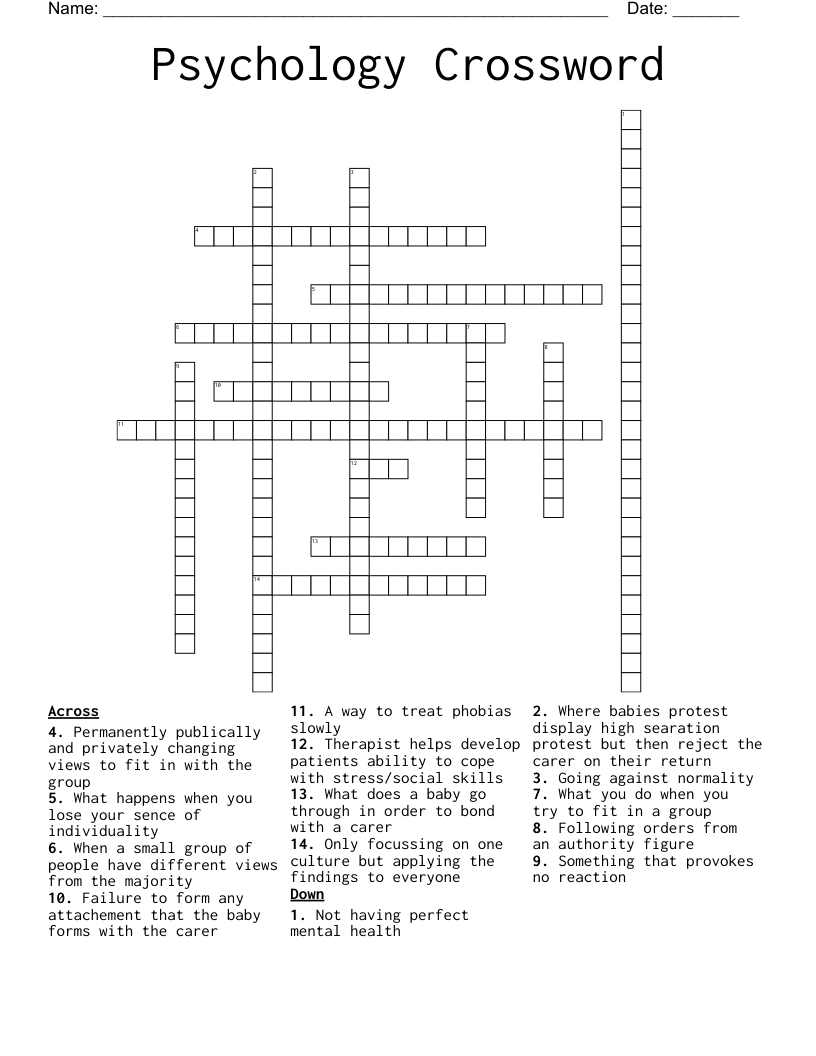 Psychology Crossword