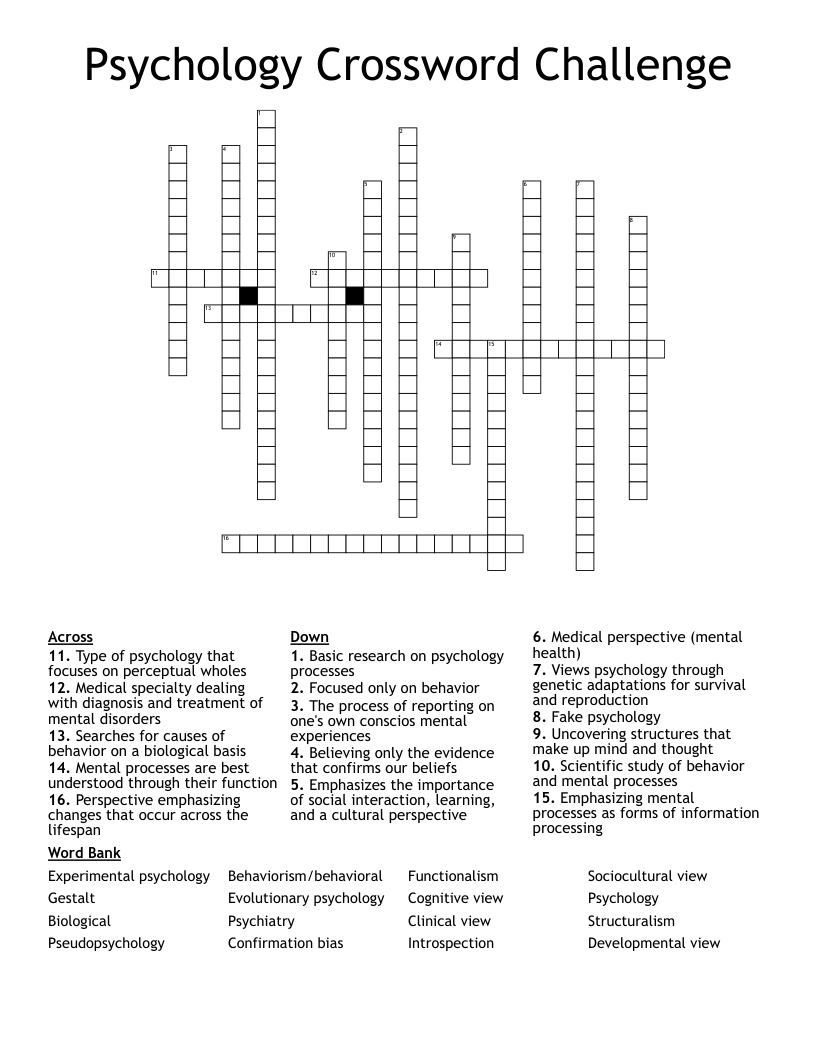 Psychology Crossword Challenge