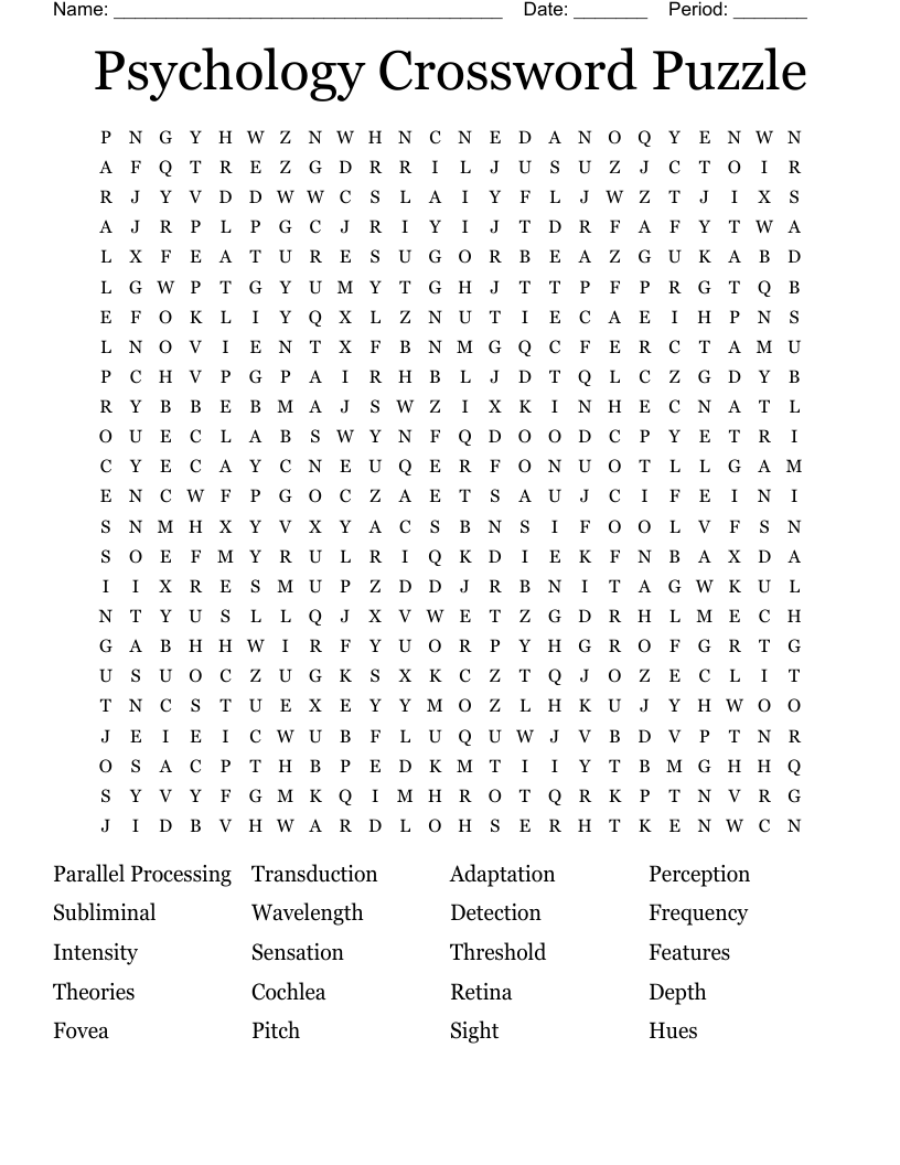 Psychology Crossword Puzzle Word Search