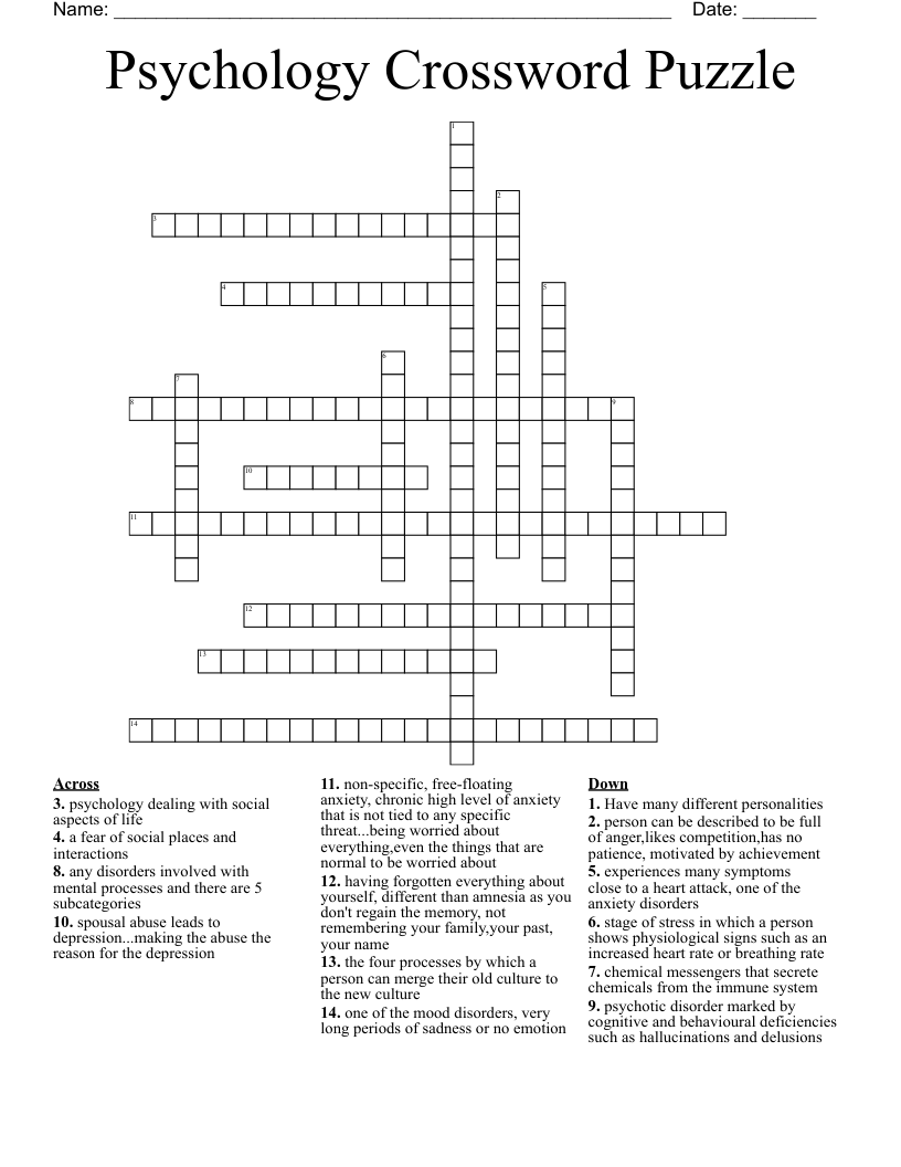 Psychology Crossword Puzzle