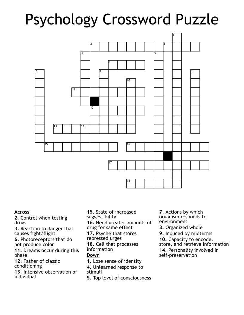 Psychology Crossword Puzzle