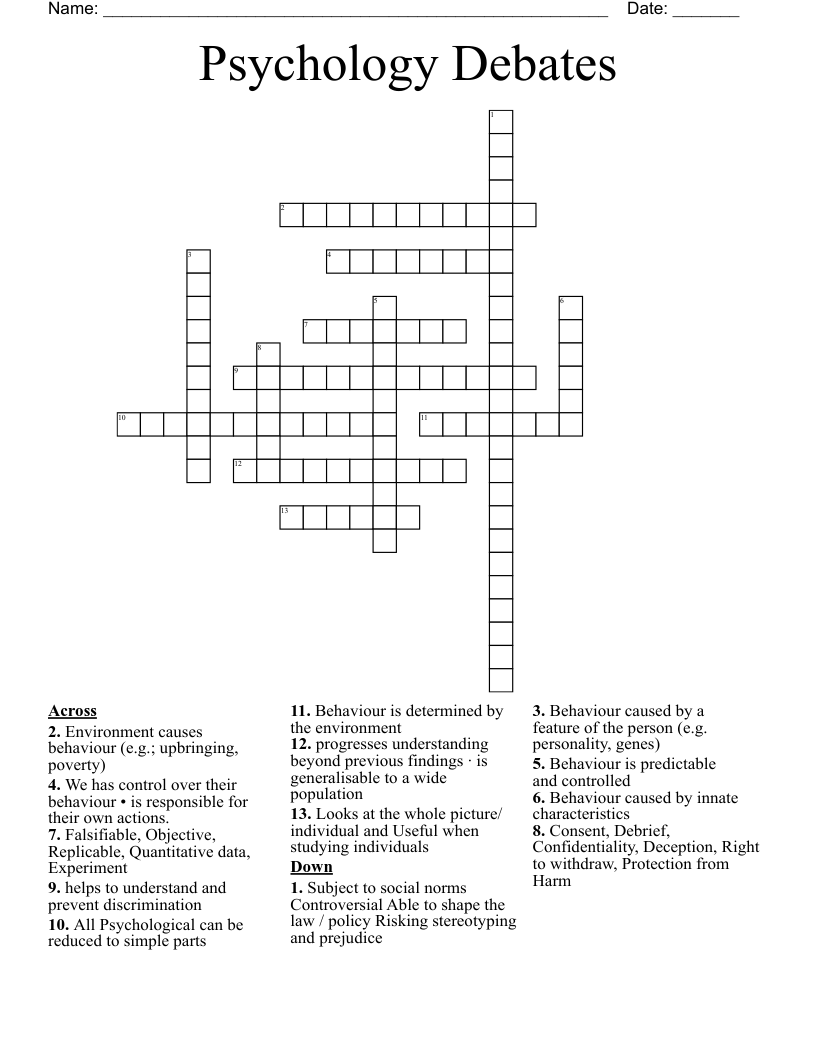 Psychology Debates  Crossword