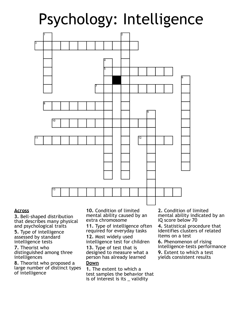Psychology: Intelligence Crossword