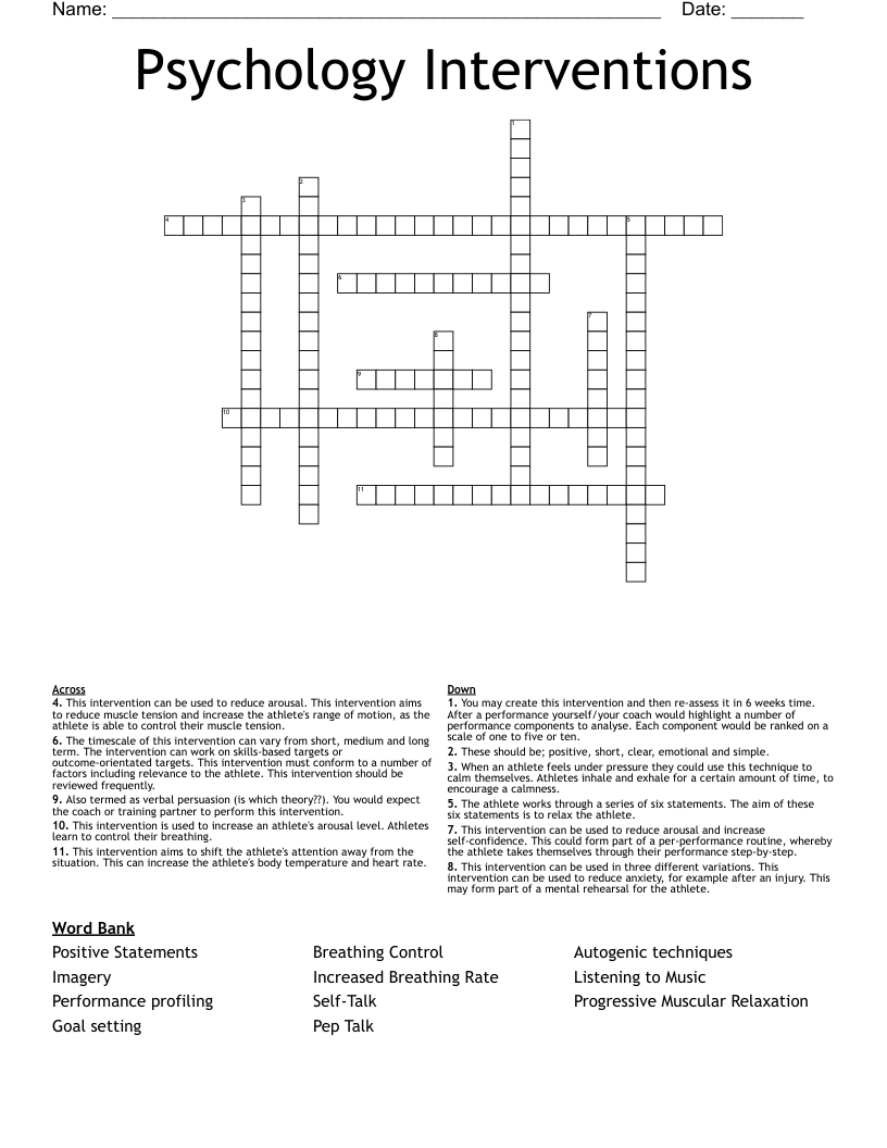 Psychology Interventions  Crossword