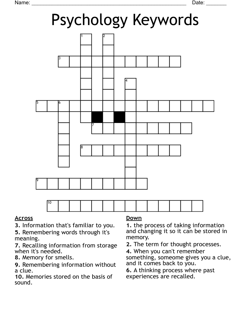 Psychology Keywords Crossword