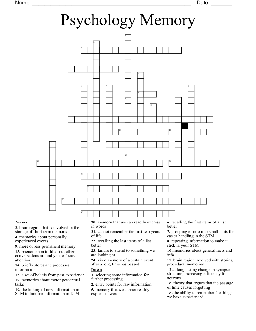 Psychology Memory Crossword