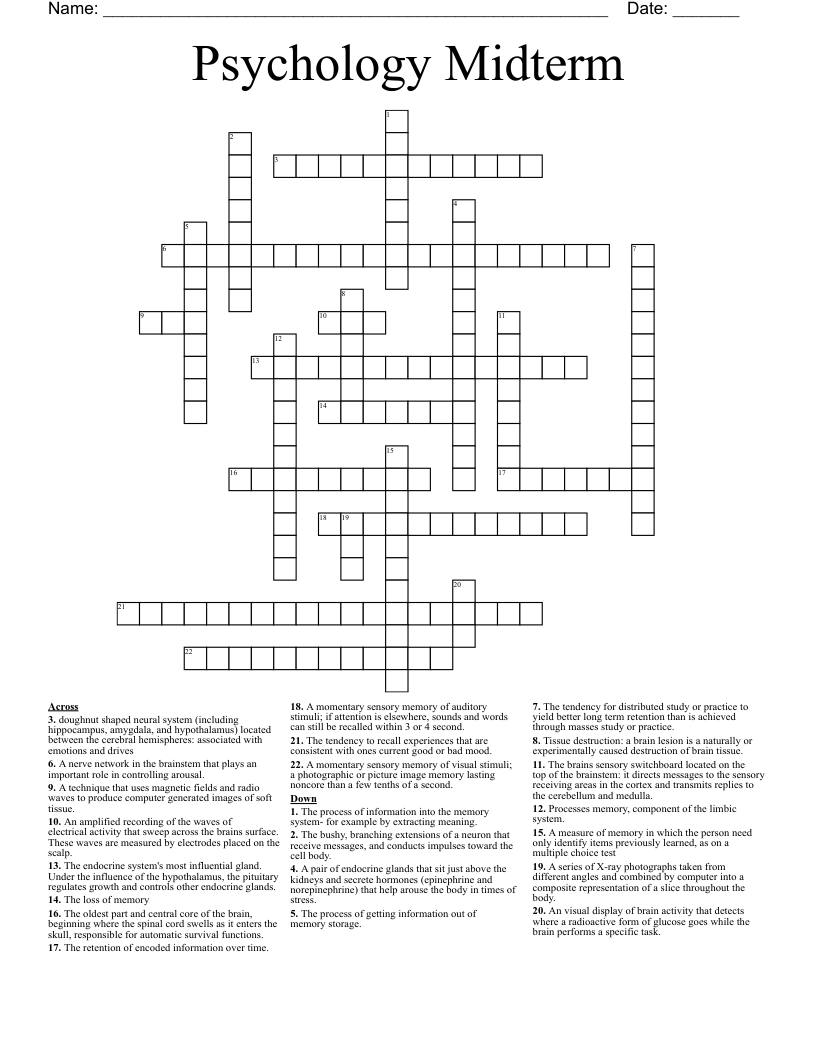 Psychology Midterm Crossword