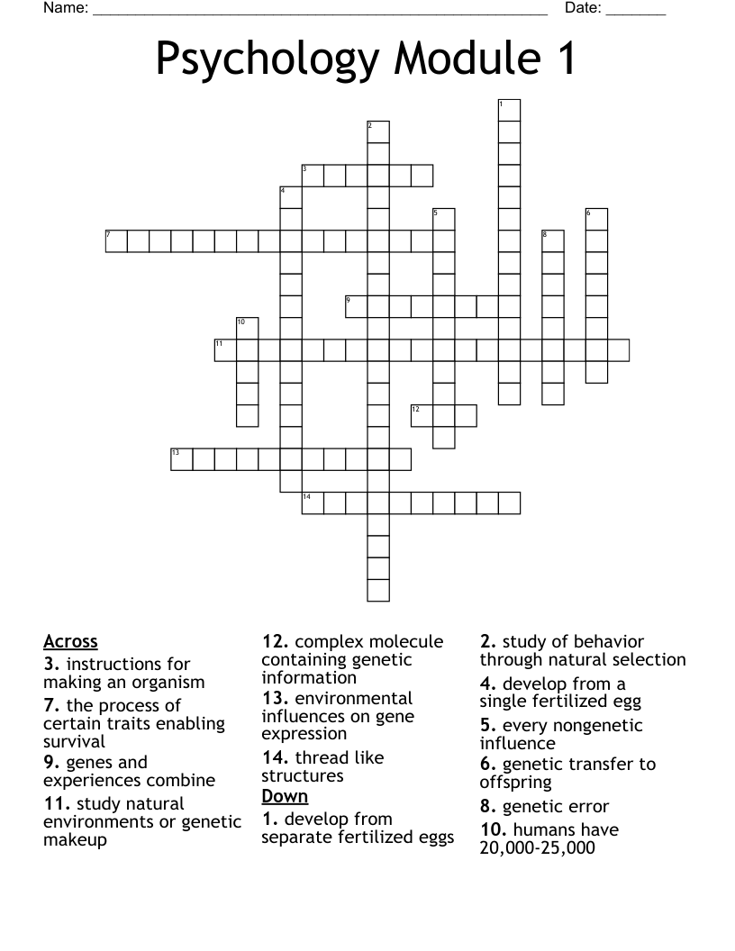 Psychology Module 1 Crossword