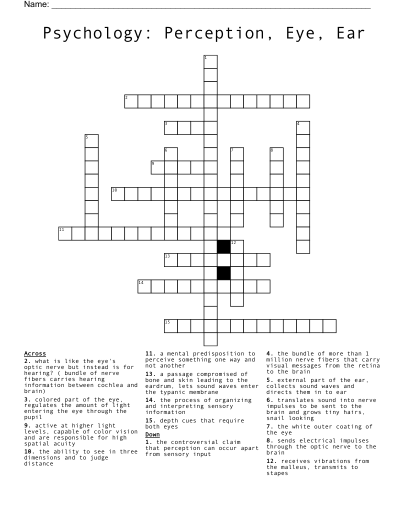 Psychology: Perception, Eye, Ear Crossword