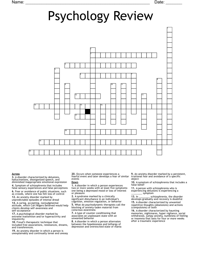 Psychology Review Crossword