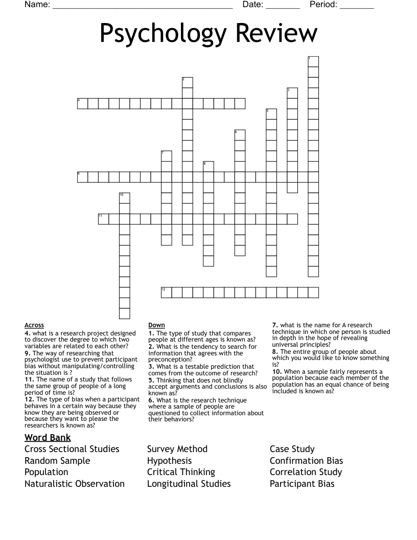 Psychology Review Crossword