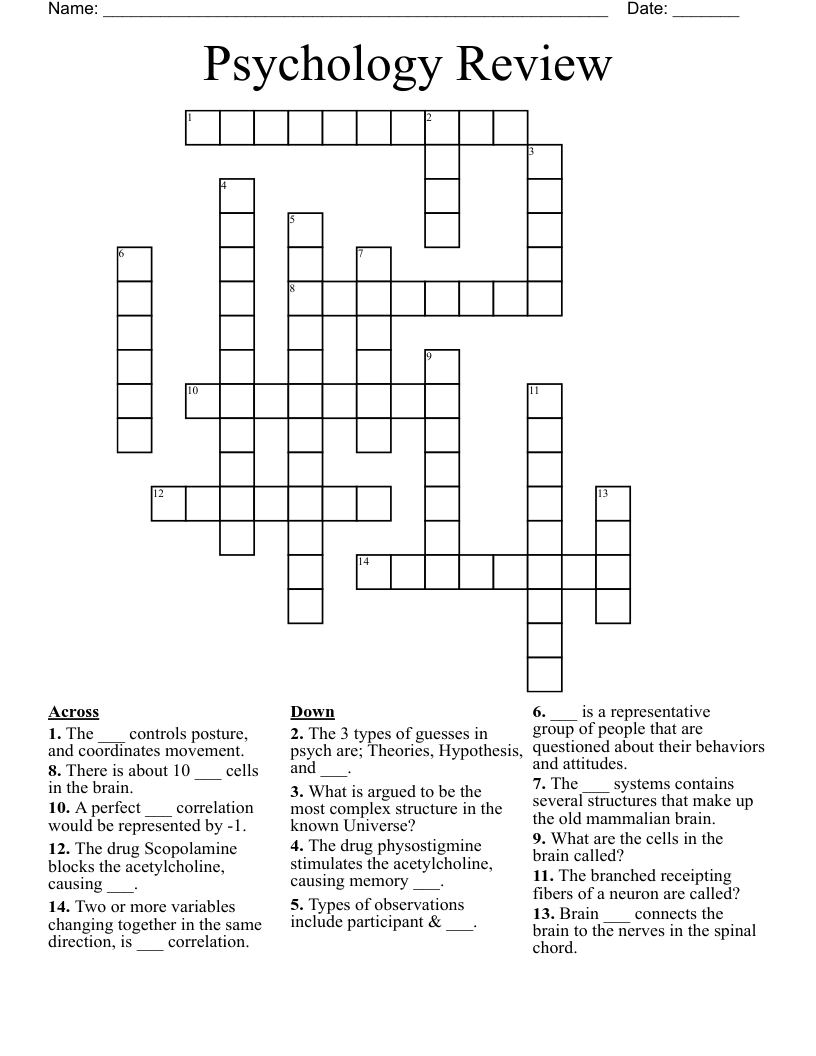 Psychology Review Crossword