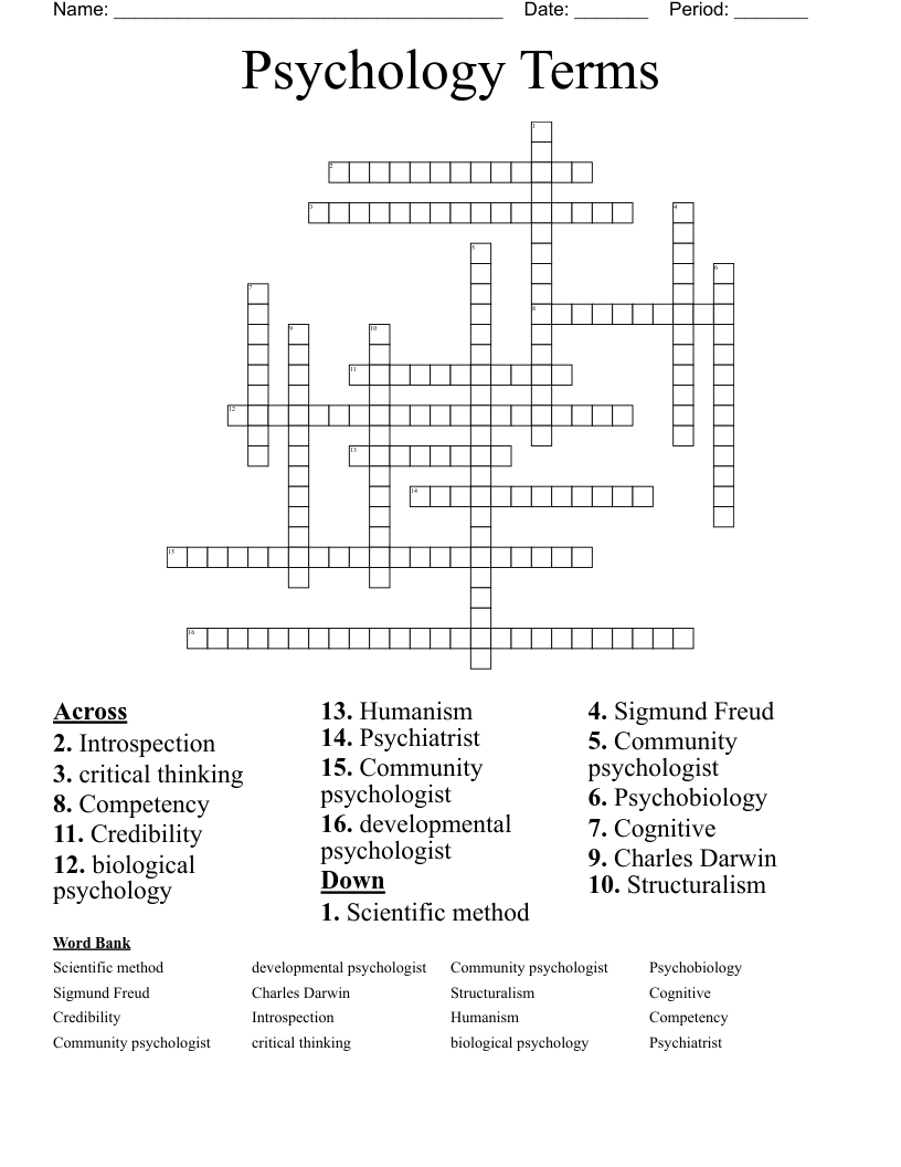 Psychology Terms Crossword