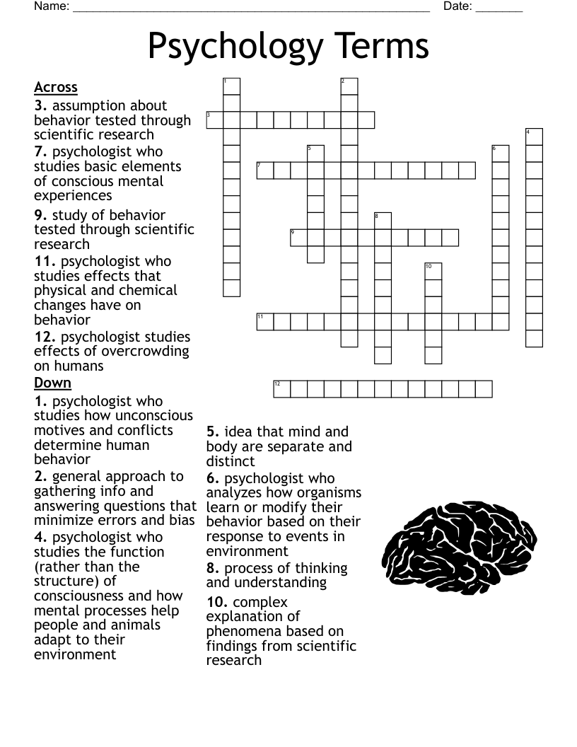 Psychology Terms Crossword
