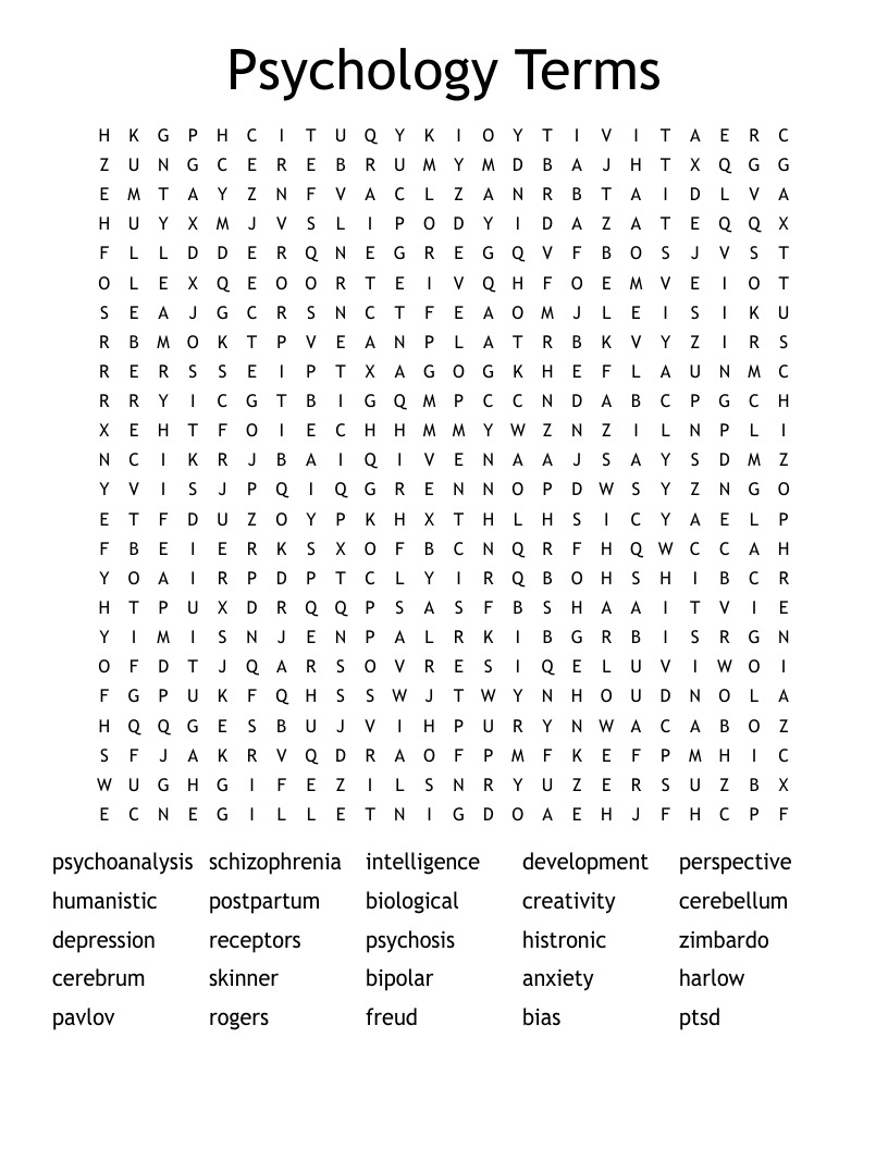 Psychology Terms Word Search