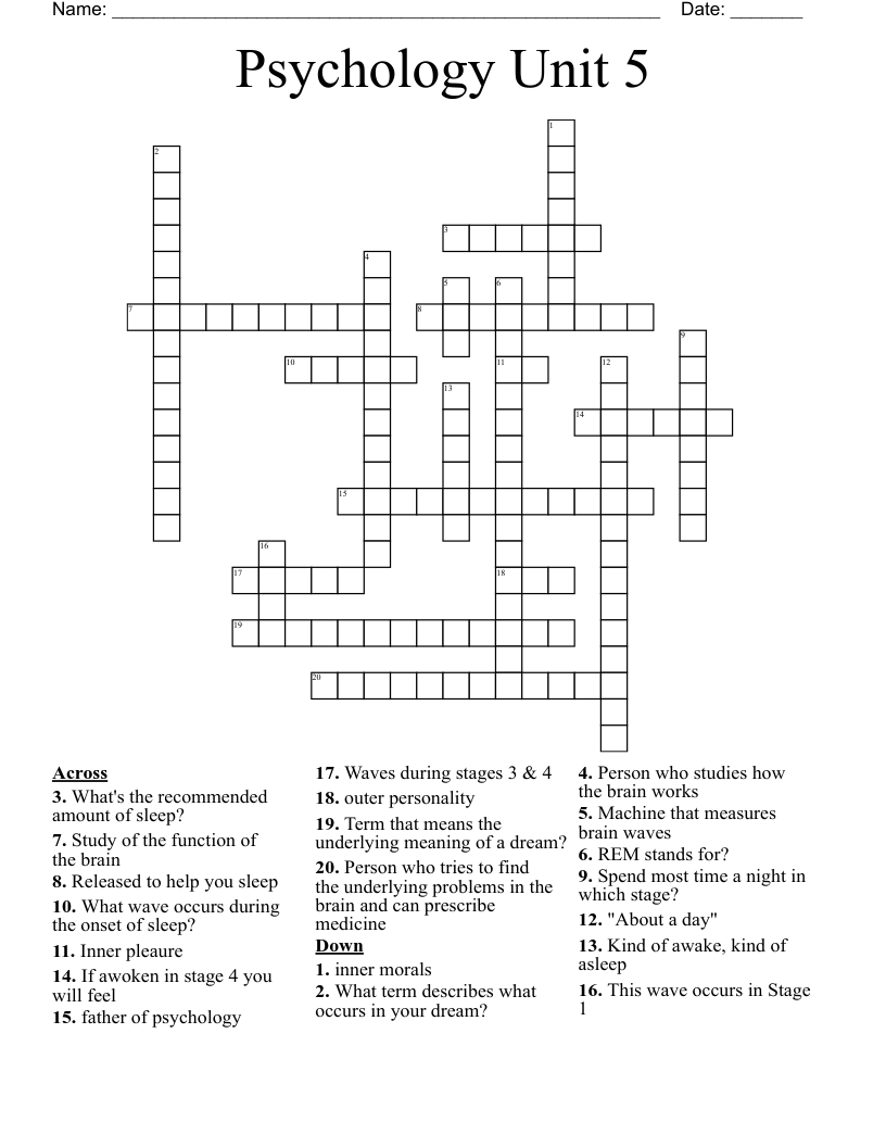 Psychology Unit 5 Crossword